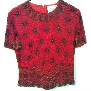 Women's vintage silk beaded top